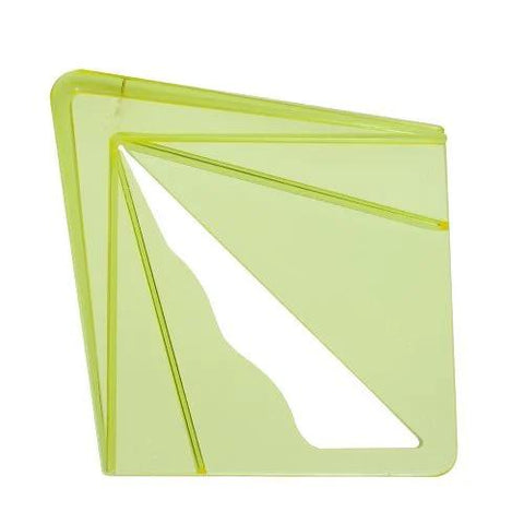 Front view of Savannah Center Finder; translucent lime-green plastic templates for 8-inch round, square, octagon stock
