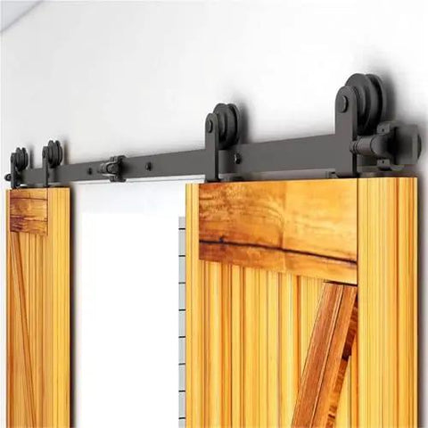 Sliding Barn Door Hardware Kit For 4 To 10 Foot Track System Double Doors Built To Last And No Fuss Easy Install For Wood Closet