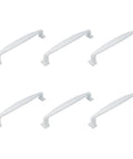 Image showing Six Piece Aluminum Alloy White Cabinet Drawer Pull Set With Screws, Elegant Modern Handles For Kitchen Cabinets And Furniture.