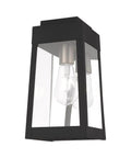 12 Inch Oslo Outdoor Wall Lantern In Satin Brass Finish With Clear Glass For Porch Or Patio, sleek design featuring clear glass