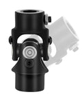 Beefy Three Quarter Inch 36 Spline To Three Quarter Inch DD Steering Shaft U Joint Black Universal Joint Coupling 83mm Length 4000 RPM Working Speed 35 Degree Flex Built From 40Cr Solid Steel Includes One Single U Joint, close-up front view.