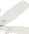 Close-up of 52 Inch Indoor Ceiling Fan With LED Lights In White Finish, Five Blade Design, Pull Chain Operation, Ideal For Bedroom Or Living Room