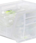 Grab and Go Stackable Plastic Storage Bins for Garage Pantry and Craft Organization Clear 11 by 8 by 7 Inches 6 Pack Holds Up to 50 Pounds Durable Space Saving Organizer showing contents