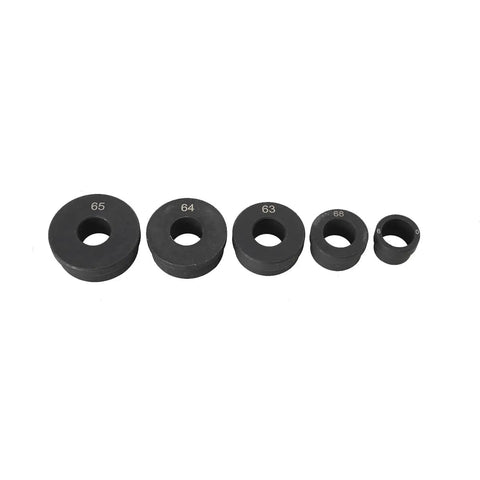 Image of five steel bushing drivers from the Pro Grade 13 Piece Bushing Driver Set For GM 700R4 4L60 4L60E 4L65E Transmissions.