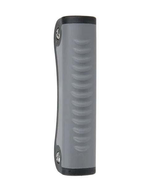 Side view of T-2 Scuba Toolpack Multi Tool handle, gray with black ends, part of wearable wrist slate for regulator repair.