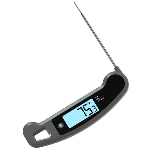 Instant Read Meat Thermometer With Ultra Fast Two Second Read Time, Auto Rotating Backlit Display, IP65 Water Resistant grey