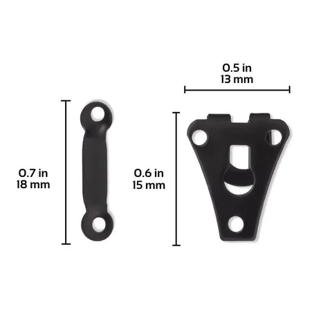 Heavy Duty Black Pant Hook And Eye Quick Fix Sewing Kit Set showing black metal closures, size 0.7in and 0.6in for secure fastening.