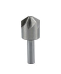 120-degree chamfer milling cutter front view with straight shank, metal gray HSS end mill