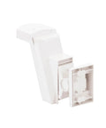 HX 40 High Mount Outdoor PIR Motion Detector with mounting mechanism displayed for outdoor security use, white weatherproof unit