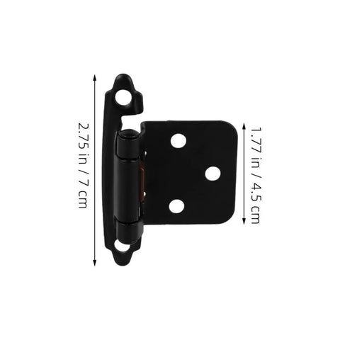 Self-Closing Spring Door Hinge For RV And Cabinet Doors Half Overlay Semi Concealed Steel Hinges Thick Durable Construction Ideal For Camper Cabinets And Various Projects With Smooth Quiet Auto Close shown with dimensions