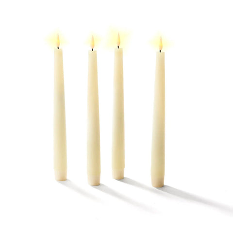 Flameless Taper Candle Set 4 Pack 9 Inch Ivory Wax With Realistic 3D Wick Flame Flickering LED Remote Control And Timer Included Battery Powered Home Decor For Winter Holidays And Window Displays Cozy Glow