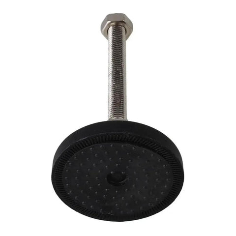 Top Tier Adjustable Furniture Leveling Feet With Universal Joint Nylon Glide Pads And M12 X 100mm Threaded Stems, black nylon base and steel threaded stem.