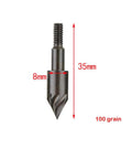 Close-up of 12 Or 24 Pack 100 Grain Archery Field Points Screw In Arrow Tips in carbon steel with 8-32 inserts