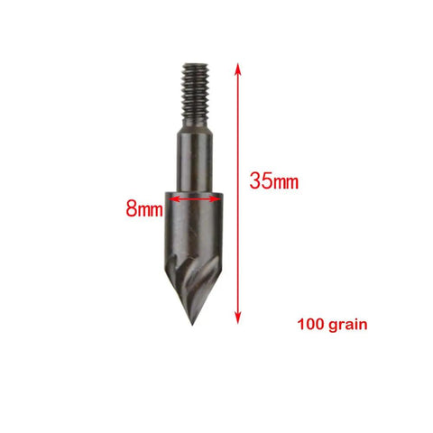 Close-up of 12 Or 24 Pack 100 Grain Archery Field Points Screw In Arrow Tips in carbon steel with 8-32 inserts