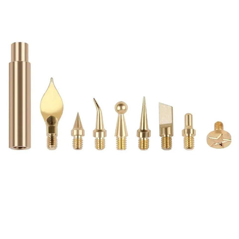 Must-Have 9PC Heat Insert Nut Tool Kit For Hot Melt Embedding Brass Thread Inserts With Soldering Iron Tip 9 brass tips for precision tasks.