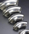 Top Shelf 304 Stainless Steel Pipe Fitting 90 Degree Elbow Weld Connector For Sanitary Systems, set of five varying sizes.
