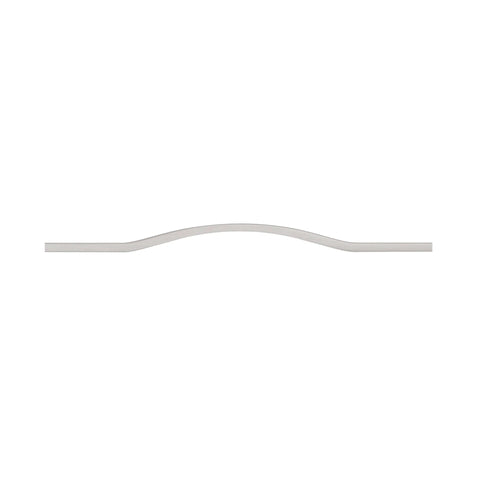 Brushed Nickel Modern Arched Cabinet And Drawer Pull Handle For Kitchen And Bath With Center To Center Spacing 11 3/8 In Or 12 5/8 In, Overall Length 13 3/8 In, Width 5/16 In, Ideal For Cabinets And Furniture, shown in full length profile.