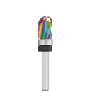Top Tier Solid Carbide Trim Bit With 1/4 Inch Shank For Precision Woodworking CNC Router Carving Jobs Fits Most Engraving Machines Like A Champ!, side view of colorful solid carbide trim bit with 1/4 inch shank.