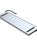 Sleek USB Type C Docking Station With Dual Display Hookup For Laptops Plug And Play Config top view showing connection port and sleek finish.