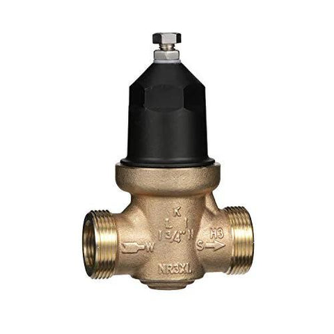 Brass NR3XL pressure reducing valve with double union FNPT connections, 3/4-inch
