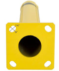 Heavy Duty Beefy Steel Safety Barrier Bollard And Industrial Traffic Control Post With Rock Solid Bright Yellow Finish and mount holes seen from top view.