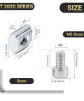 Detail of 12 Set Corner Bracket Kit For 20x20mm Aluminum Extrusion Profiles, showing T-nut, screw, and wrench dimensions.