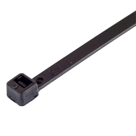 Close-up of Beefy 14 Inch Zip Ties 100 Pack UV Resistant Nylon Self Locking Cable Ties 120Lb Strength Black Tie Wraps showing locking mechanism