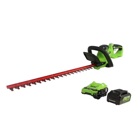 Cordless 24V Hedge Trimmer with 22 Inch Laser-Cut Blades, Dual Action Steel, 4Ah Battery and USB Charger Included, Up to 60 Min Run Time