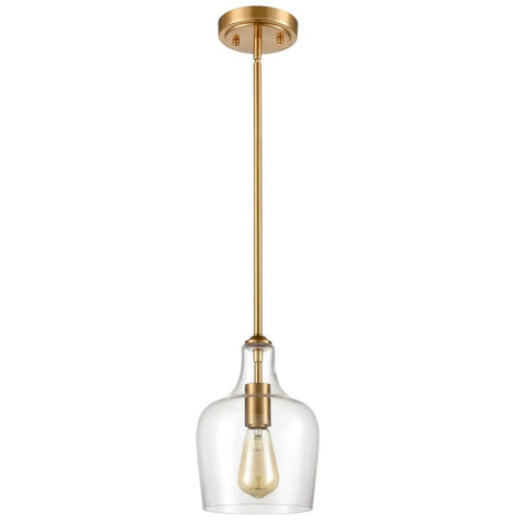 Sleek Modern Brass Glass Kitchen Pendant Light With Rod-Hung Design, Gold Finish One-Light Fixture, Hand-Blown Glass Shade