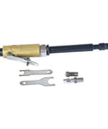 Pneumatic Die Grinder With Extended Shaft For Crevice Work Built Tough Aluminum Body A Lightweight Heavy Hitter showing air tool and accessories.