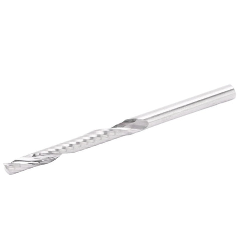 End mill with straight shank, single-flute spiral cutter, tungsten steel, silver finish