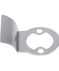 Close-up of zinc alloy door lock bolt mounting plate with circular cutout and two screw holes