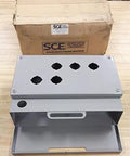Panel Enclosure 351595 with button holes, steel box with mounting bosses and cable pass through, ideal for control panels.