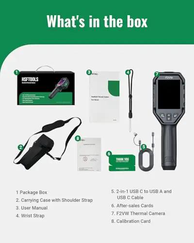 What's in the box for Dual Camera Thermal Imaging Device With 256x192 IR Sensor And 640x480 Live Super Resolution 3.2 Inch Screen 2MP Visible Camera 16GB
