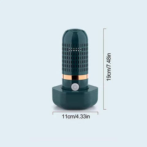 Cordless OH Ion Purifier For Fruit Veggies Meat And Seafood Capsule Shape Cleaner IPX7 Waterproof Blue dimensions shown