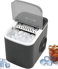 Kick Ass Portable Countertop Ice Maker Machine Features Self Cleaning Tech Quick Six Minute Bullet Ice Production Up To Twenty Six Pounds Daily with small ice cubes and drinks.