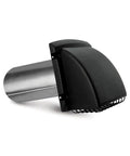 Promax Exhaust Hood 4 Inch for Duct Venting, Black Plastic Hood with Aluminum Duct, 4-1/4 Inch Depth, side view of vent cap