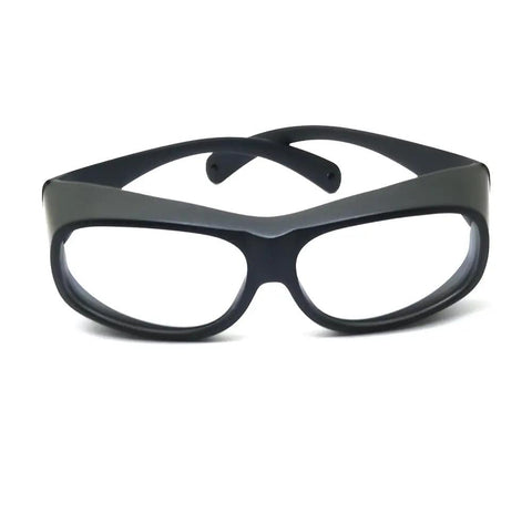 Rock Solid Co2 Laser Safety Glasses Featuring Clear Glass Optics And OD6 Plus Rating Built For 9000 To 11000Nm Wavelengths front view with clear lenses and sturdy frame.