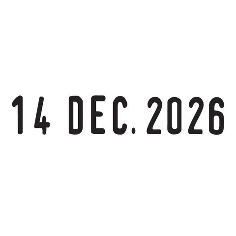 Image of date impression '14 DEC. 2026' made by Bulletproof Self Inking Date Stamp Featuring Precise Day And Full Word Month Configuration.