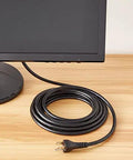 Universal 15 Foot Power Cord For PC Monitor And Printer 3 Prong 18 AWG 125V NEMA 5-15P To IEC320C13 UL Listed Black Cable coiled on desk