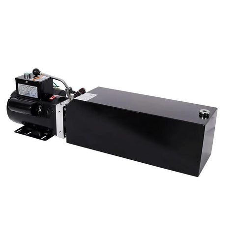 Heavy Duty Single Acting Hydraulic Power Unit 16 Quart Steel Reservoir Pump w Safety Relief Valve Sae #6 Connector side view