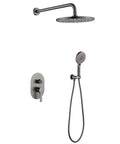 Straight Up Slick Thermostatic Shower System Wall Mounted Concealed Bathtub Faucet Brushed Grey Anti Scald Mixer Tap modern design with large rain shower head.