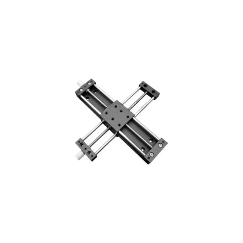 XY Axis Manual Sliding Table With T Shaped Lead Screw And Optical Axis Guide Rail For Pro Grade Precision In CNC And Milling Four Stroke Options 20mm 40mm 80mm 130mm, top view, metallic structure