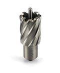 No Sweat Heavy Duty HSS Annular Cutter With A Killer Edge Delivering Dead Straight Precision And Clean Burr Free Holes For Rock Solid Metal Drilling Work Includes Pilot Pin Plus Plastic Case, metal drilling tool, HSS, 1-1/16 inch size.