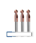 Carbide spot drill bit set with three copper-tipped bits and silver shanks (60/90/120°)