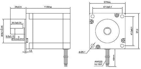 Technical diagram of High Torque NEMA 23 CNC Stepper Motor with dimensions for precision industrial use.