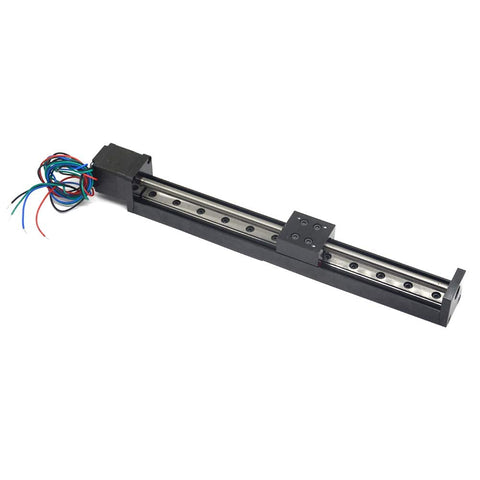 Compact Linear Rail Guide Actuator With 200mm Stroke T6x1 Lead Screw And NEMA11 Stepper Motor For DIY CNC Router Precise Positioning Lab And Inspection Equipment Easy Setup And Reliable Motion For Makers, black metal linear actuator with wired stepper motor
