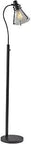 Modern Vintage Floor Lamp With Clear Seeded Glass Shade And Edison Bulb Included, black finish, adjustable arm for ambient light