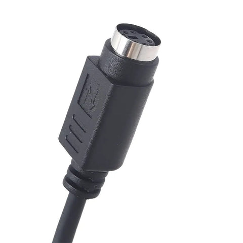Close-up of DIN 6 Pin Male connector from Heavy Duty MIDI Extension Cable 12 Feet Long for keyboard use.