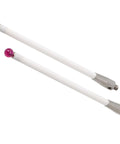 Two white ceramic CMM touch probe styluses with pink ball tips, 6mm diameter, 100mm long, threaded ends.